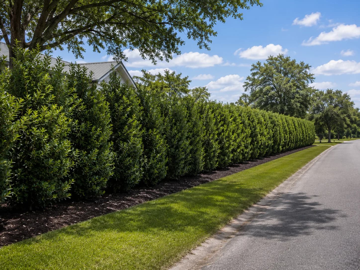Road screen example โ evergreen buffer along suburban street frontage