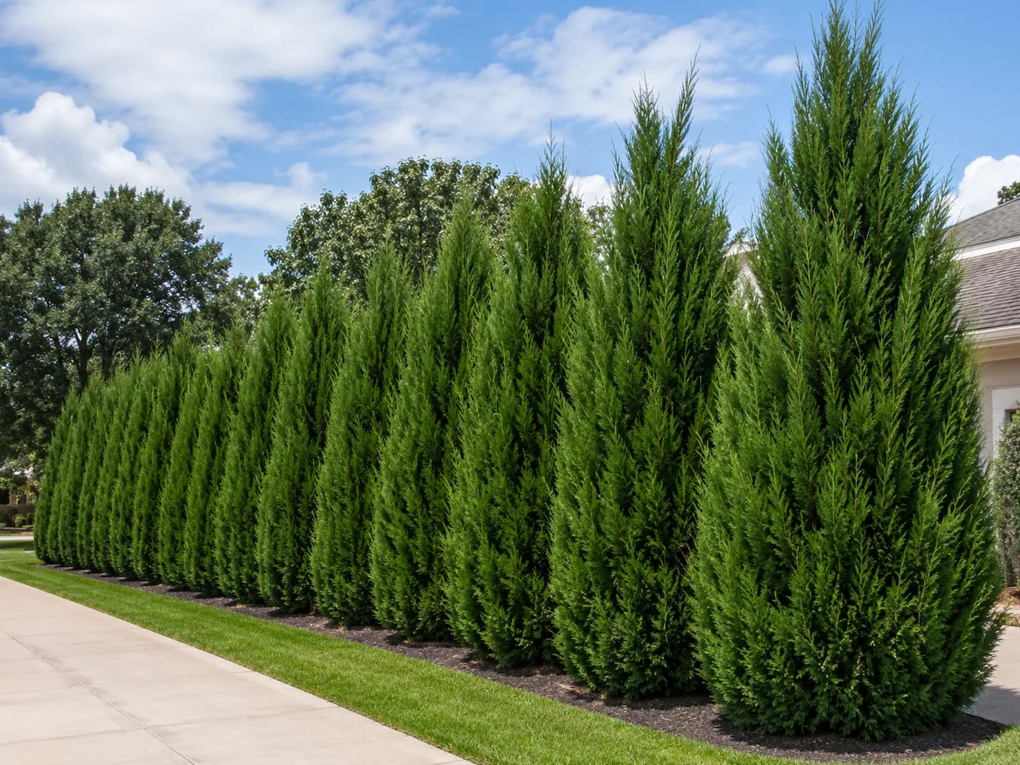 Spartan Juniper privacy hedge line โ hedge screen planning example